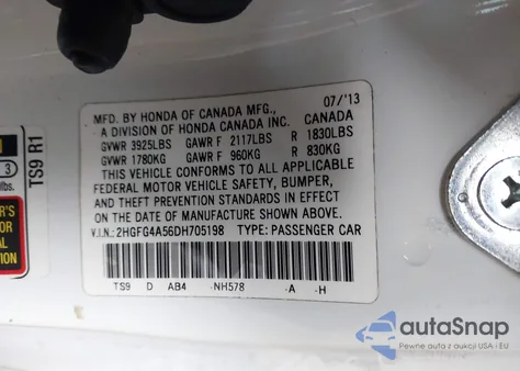 2013 Honda Civic Si from USA, damaged, VIN 2HGFG4A56DH705198